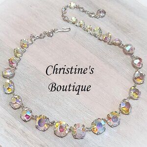 Auroa borealis crystal necklace, vintage choker necklace, varigated